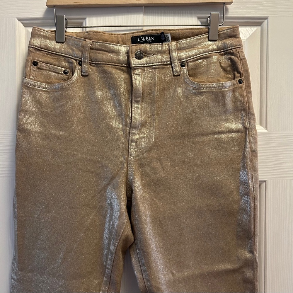 Lauren Ralph Lauren Gold Metallic Sparkle Jeans - Picture 3 of 8